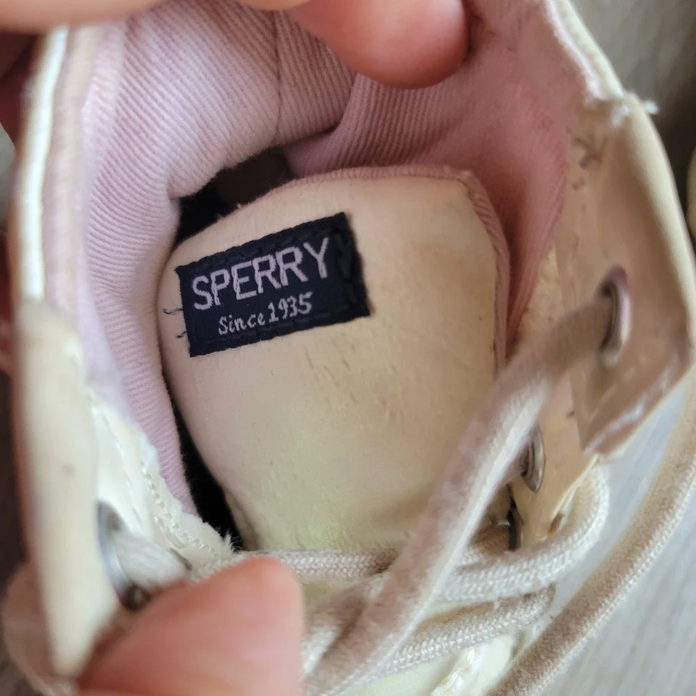 Sperry Unisex Duck Boots 7M Ivory Iridescent Saltwater Rain Boots